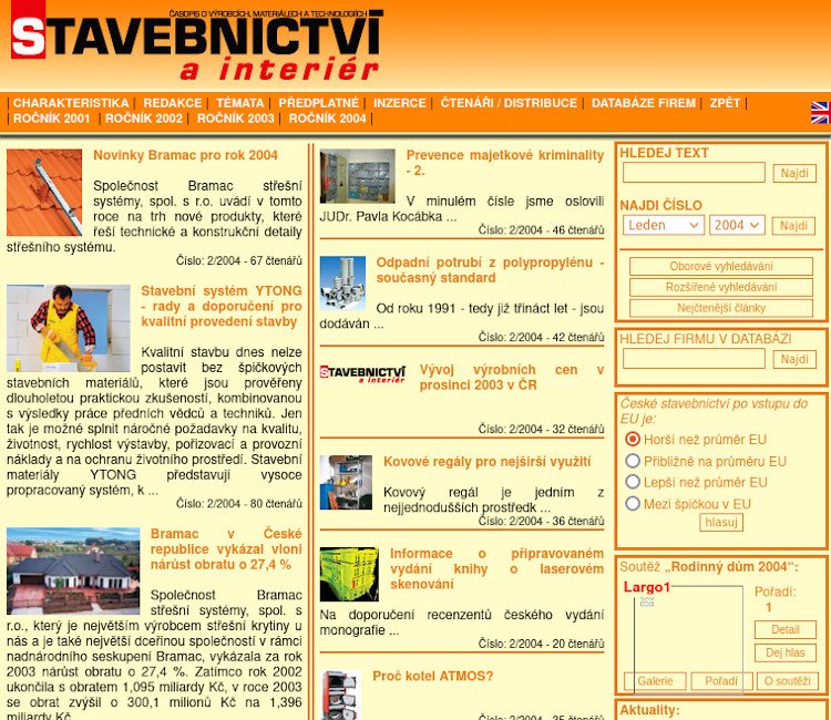 Elektronická verze časopisu Stavebnictví a interiér na samostatné doméně si.vega.cz. Stav z roku 2004.